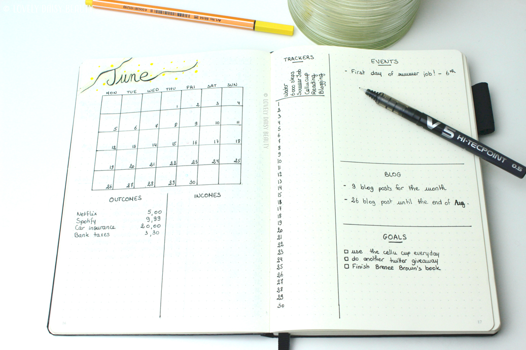 June bullet journal monthly layout 1