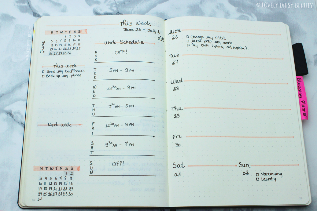 weekly layout bullet journal work schedule to do list